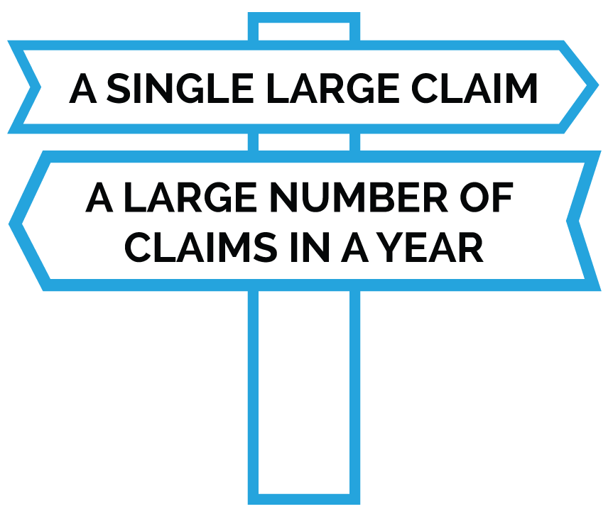 A single large claim, A large number of claims in a year A single large claim, A large number of claims in a year