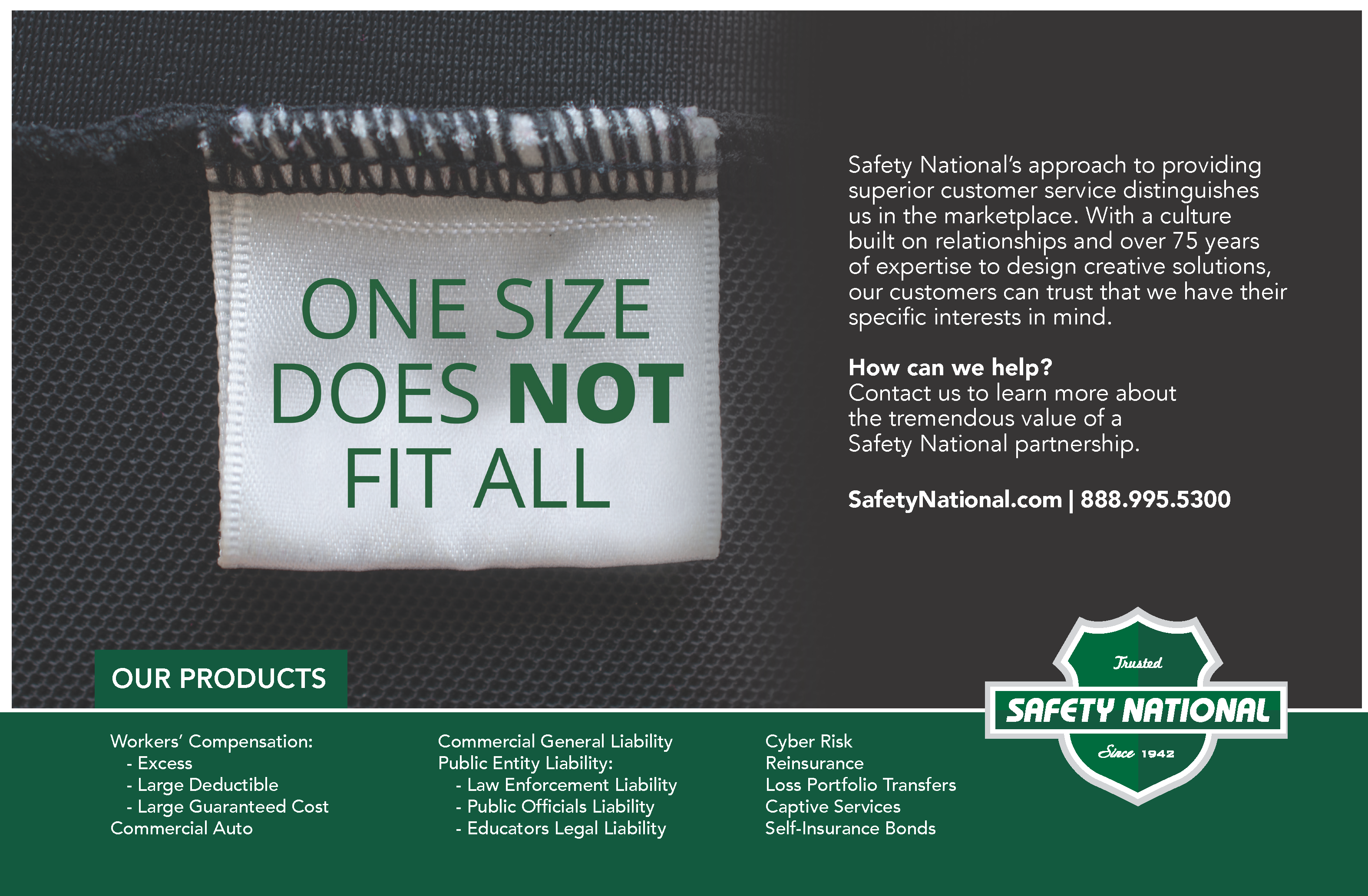 One Size Does Not Fit All - Safety National Advertisement 2018